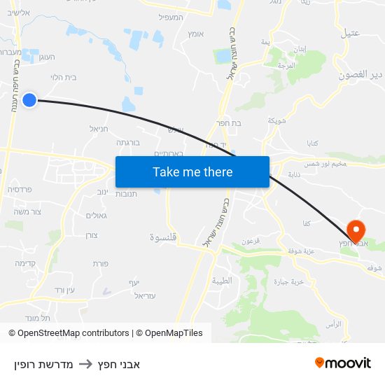 מדרשת רופין to אבני חפץ map