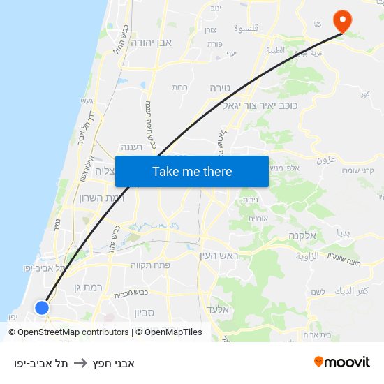 תל אביב-יפו to אבני חפץ map