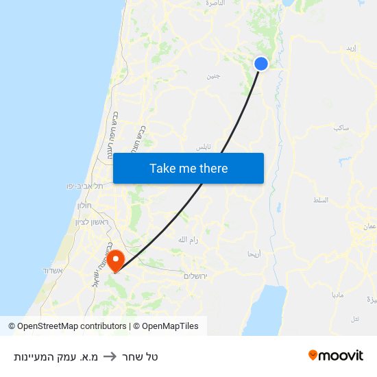 מ.א. עמק המעיינות to טל שחר map