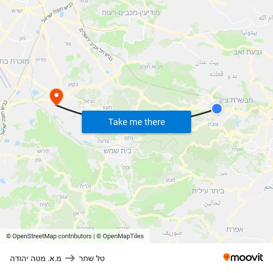 מ.א. מטה יהודה to טל שחר map