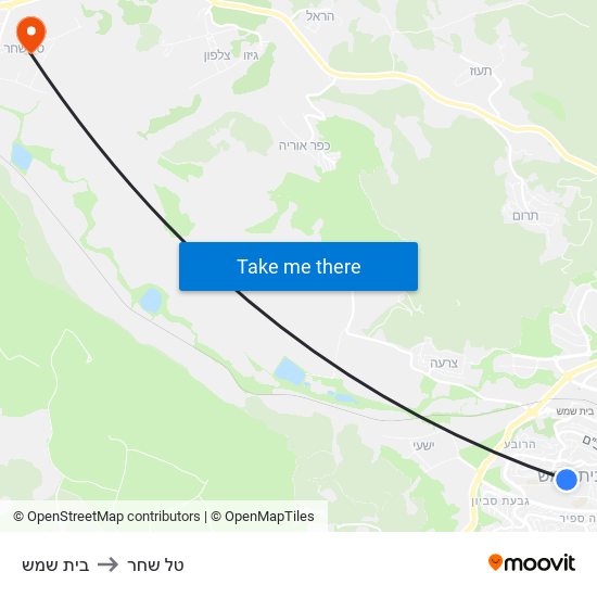 בית שמש to טל שחר map