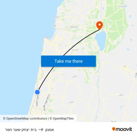 בית יצחק-שער חפר to אמנון map