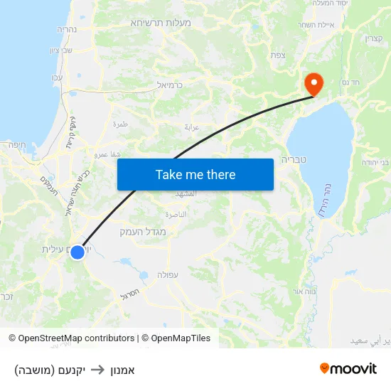 יקנעם (מושבה) to אמנון map