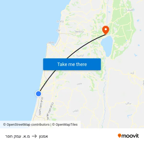 מ.א. עמק חפר to אמנון map