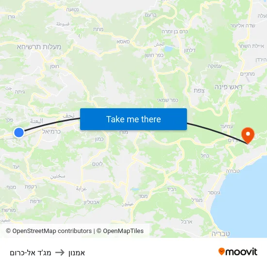 מג'ד אל-כרום to אמנון map