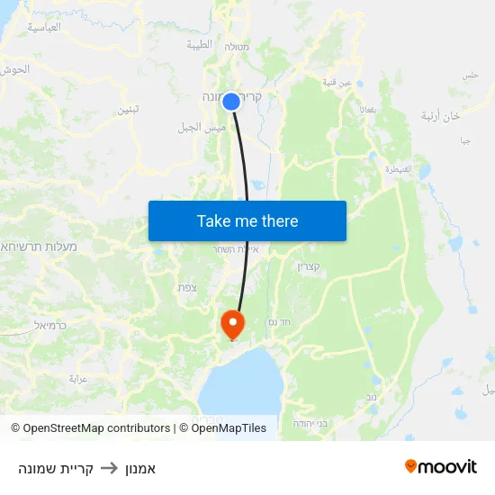 קריית שמונה to אמנון map