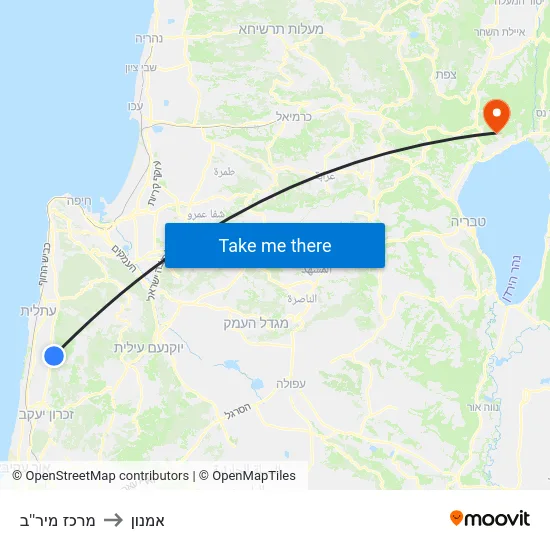 מרכז מיר''ב to אמנון map