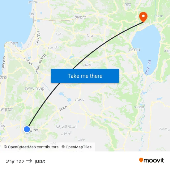 כפר קרע to אמנון map