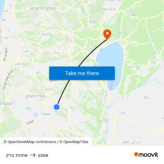 אחוזת ברק to אמנון map