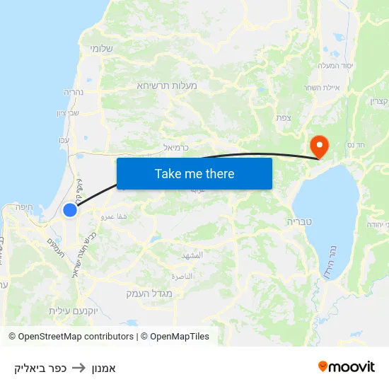 כפר ביאליק to אמנון map