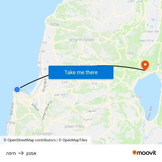 חיפה to אמנון map