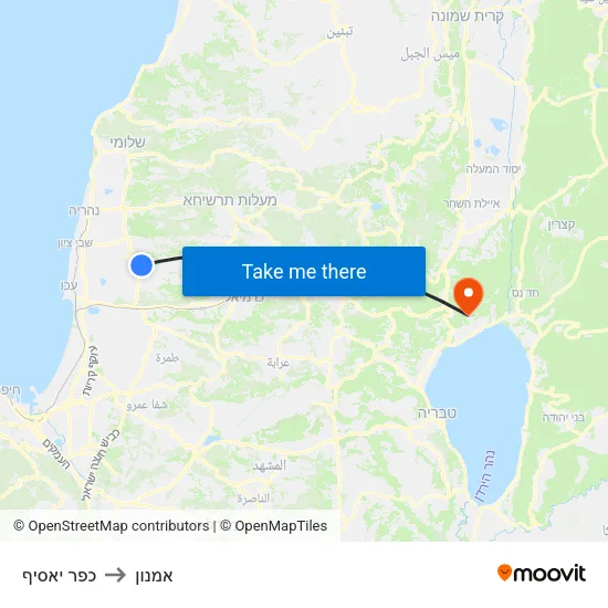 כפר יאסיף to אמנון map
