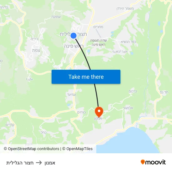 חצור הגלילית to אמנון map