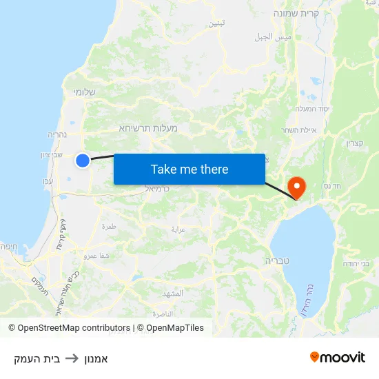 בית העמק to אמנון map