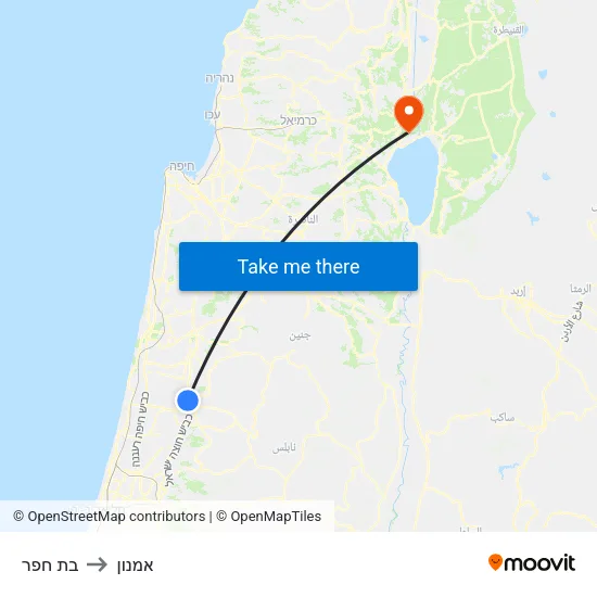 בת חפר to אמנון map
