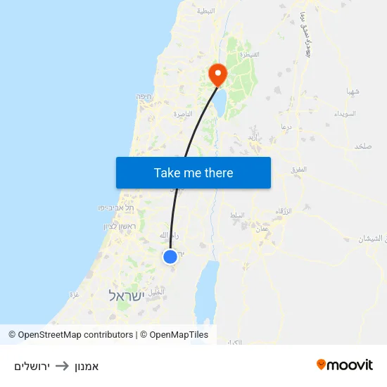 ירושלים to אמנון map
