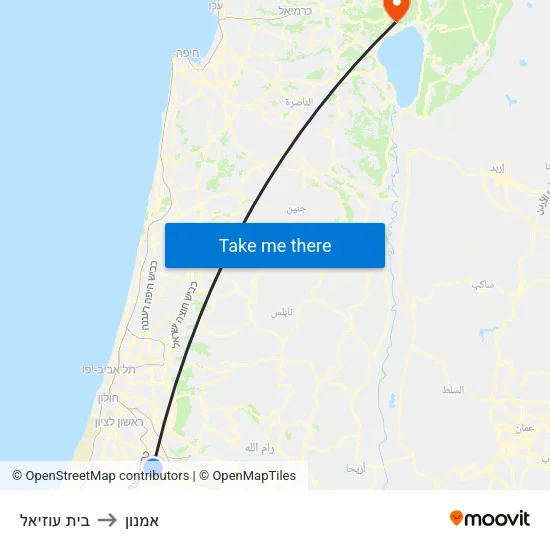 בית עוזיאל to אמנון map