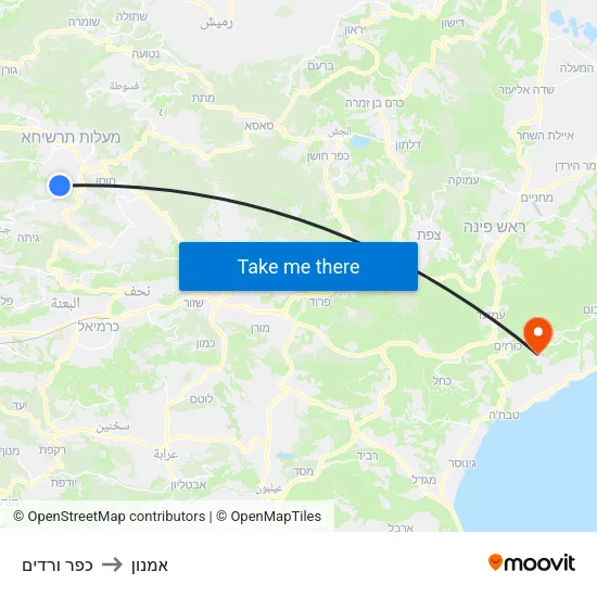 כפר ורדים to אמנון map