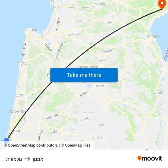 מכמורת to אמנון map