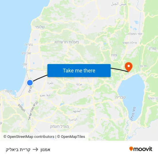 קריית ביאליק to אמנון map