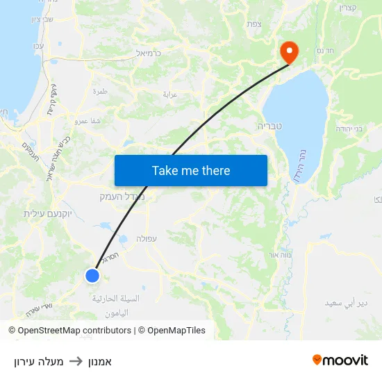 מעלה עירון to אמנון map