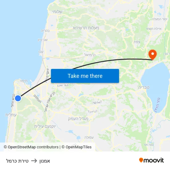 טירת כרמל to אמנון map