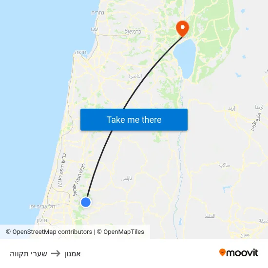 שערי תקווה to אמנון map