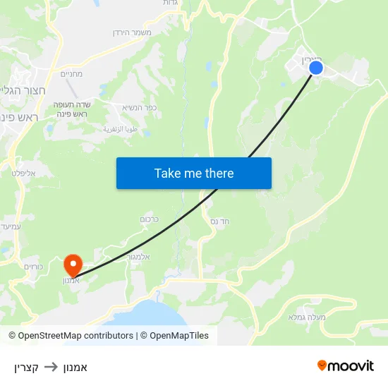 קצרין to אמנון map