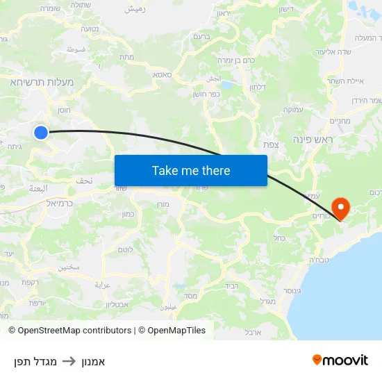 מגדל תפן to אמנון map