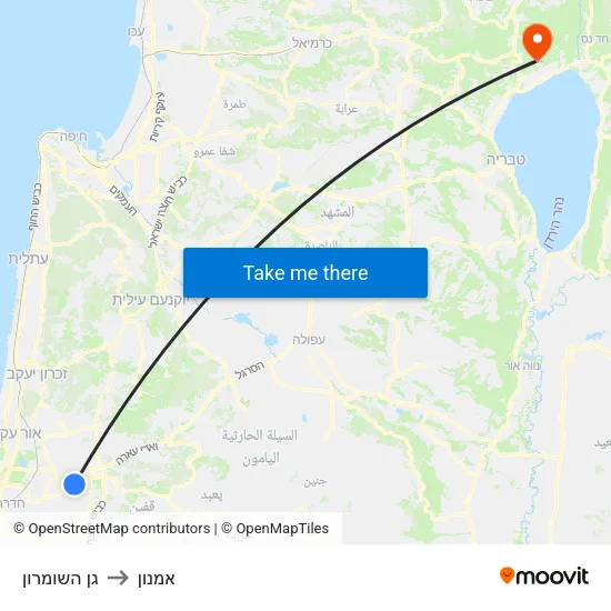 גן השומרון to אמנון map