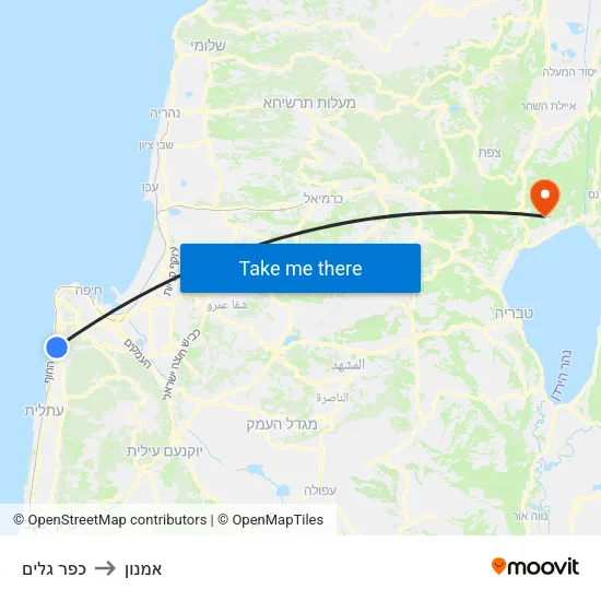 כפר גלים to אמנון map