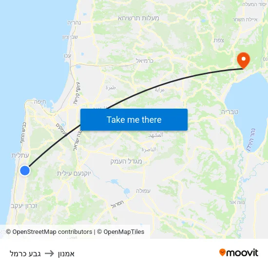 גבע כרמל to אמנון map