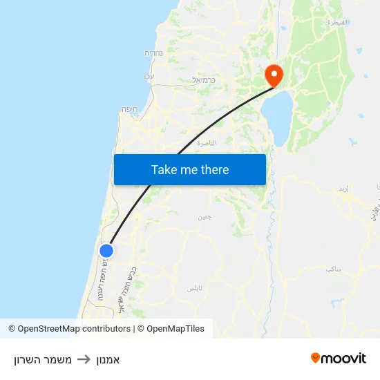 משמר השרון to אמנון map