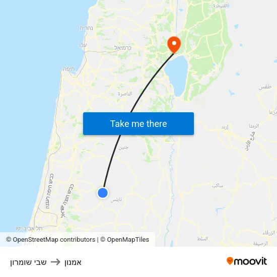 שבי שומרון to אמנון map