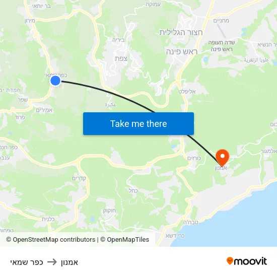 כפר שמאי to אמנון map