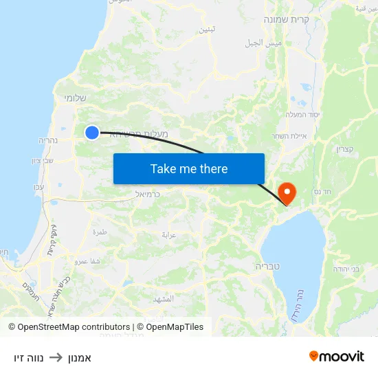 נווה זיו to אמנון map
