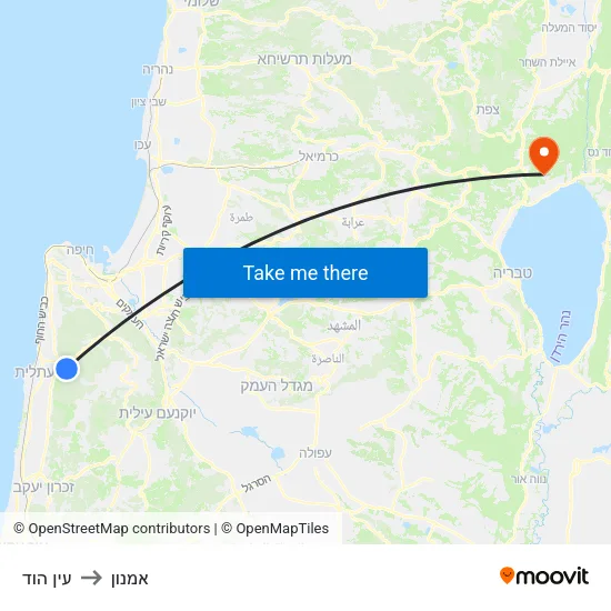 עין הוד to אמנון map