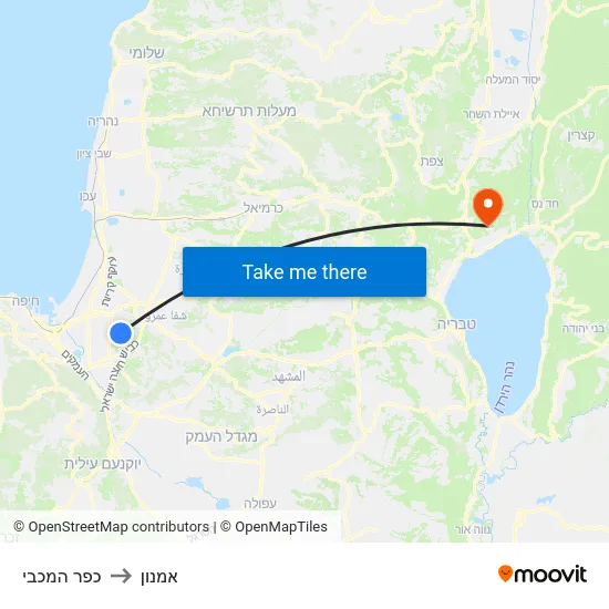 כפר המכבי to אמנון map