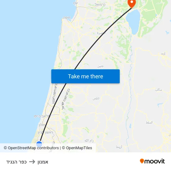 כפר הנגיד to אמנון map