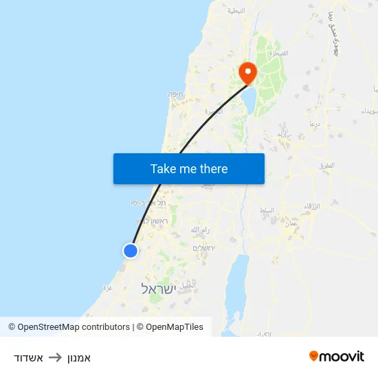 אשדוד to אמנון map