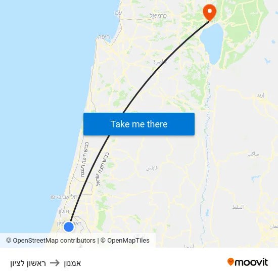 ראשון לציון to אמנון map