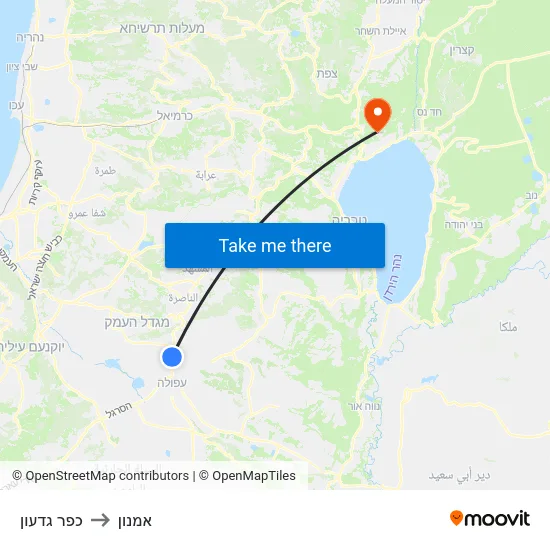כפר גדעון to אמנון map