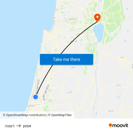 רעננה to אמנון map