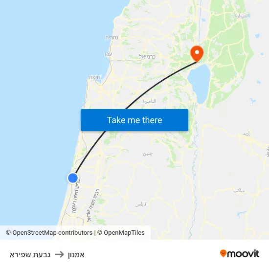 גבעת שפירא to אמנון map