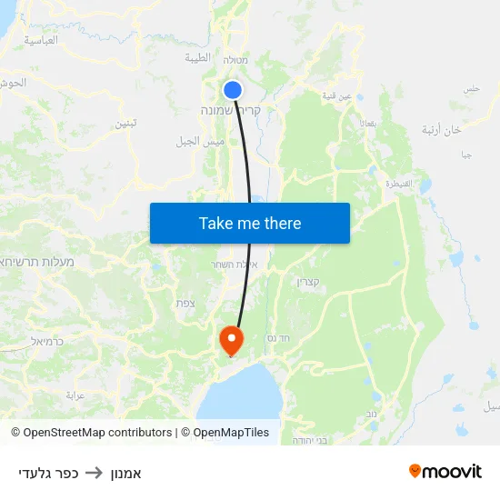 כפר גלעדי to אמנון map
