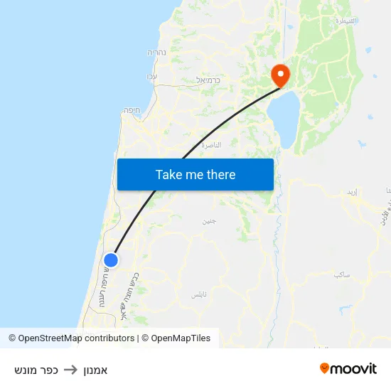 כפר מונש to אמנון map