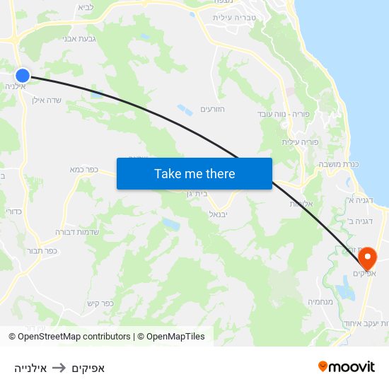 אילנייה to אפיקים map