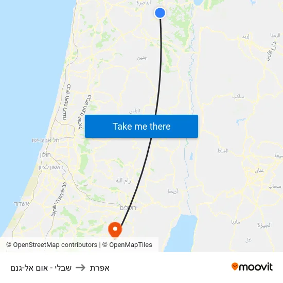 שבלי - אום אל-גנם to אפרת map