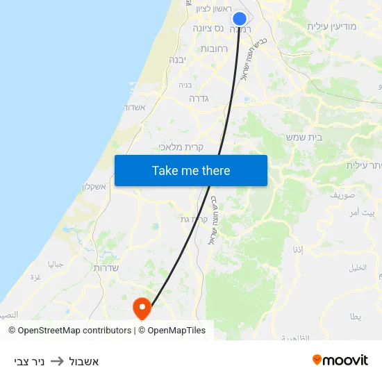 ניר צבי to אשבול map