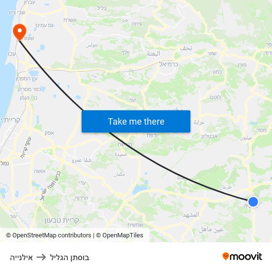 אילנייה to בוסתן הגליל map